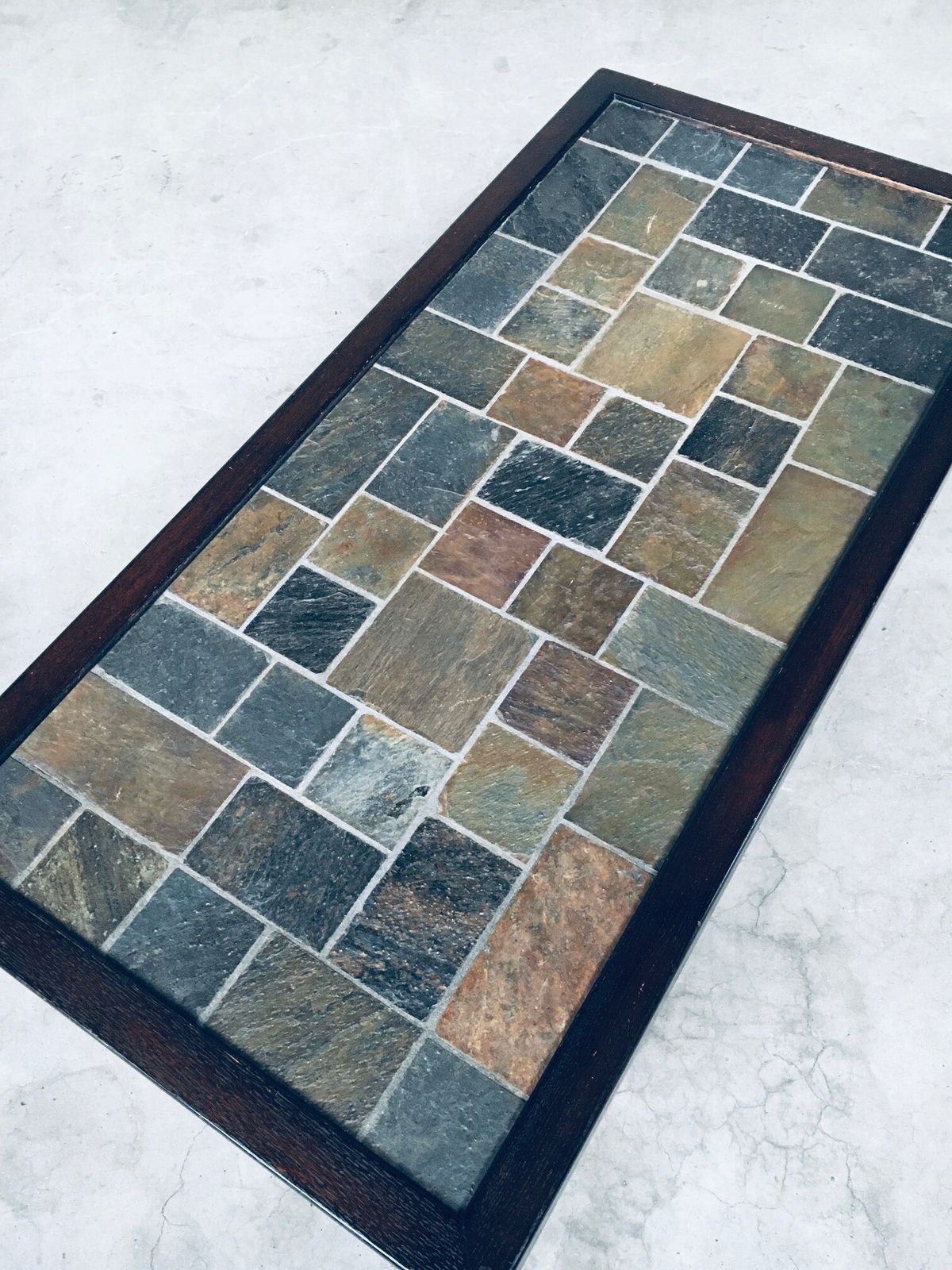 photo buy Brutalist Design In Style Slate Tile Inlay Coffee Table, Belgium 1970's