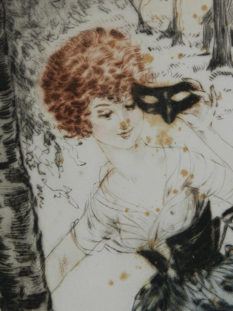 Lady With Lamb Signed By Kaby Engraving C1920 French photo furniture