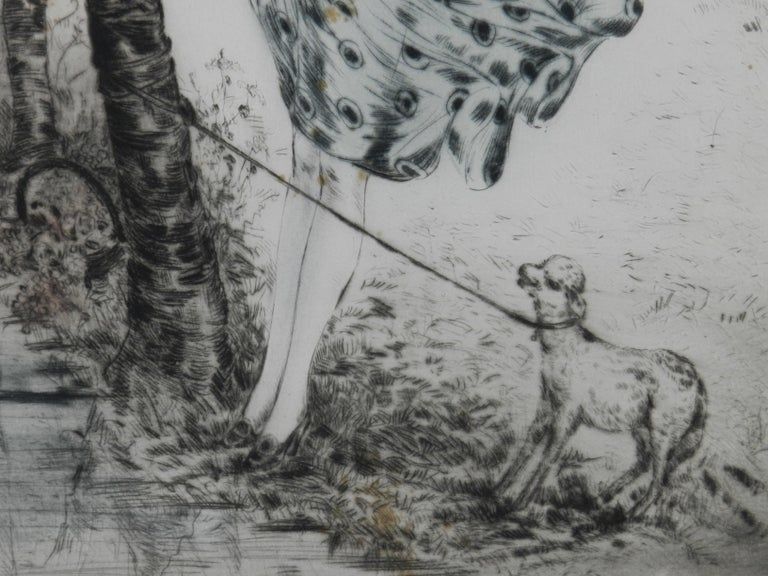 Lady With Lamb Signed By Kaby Engraving C1920 French photo Art