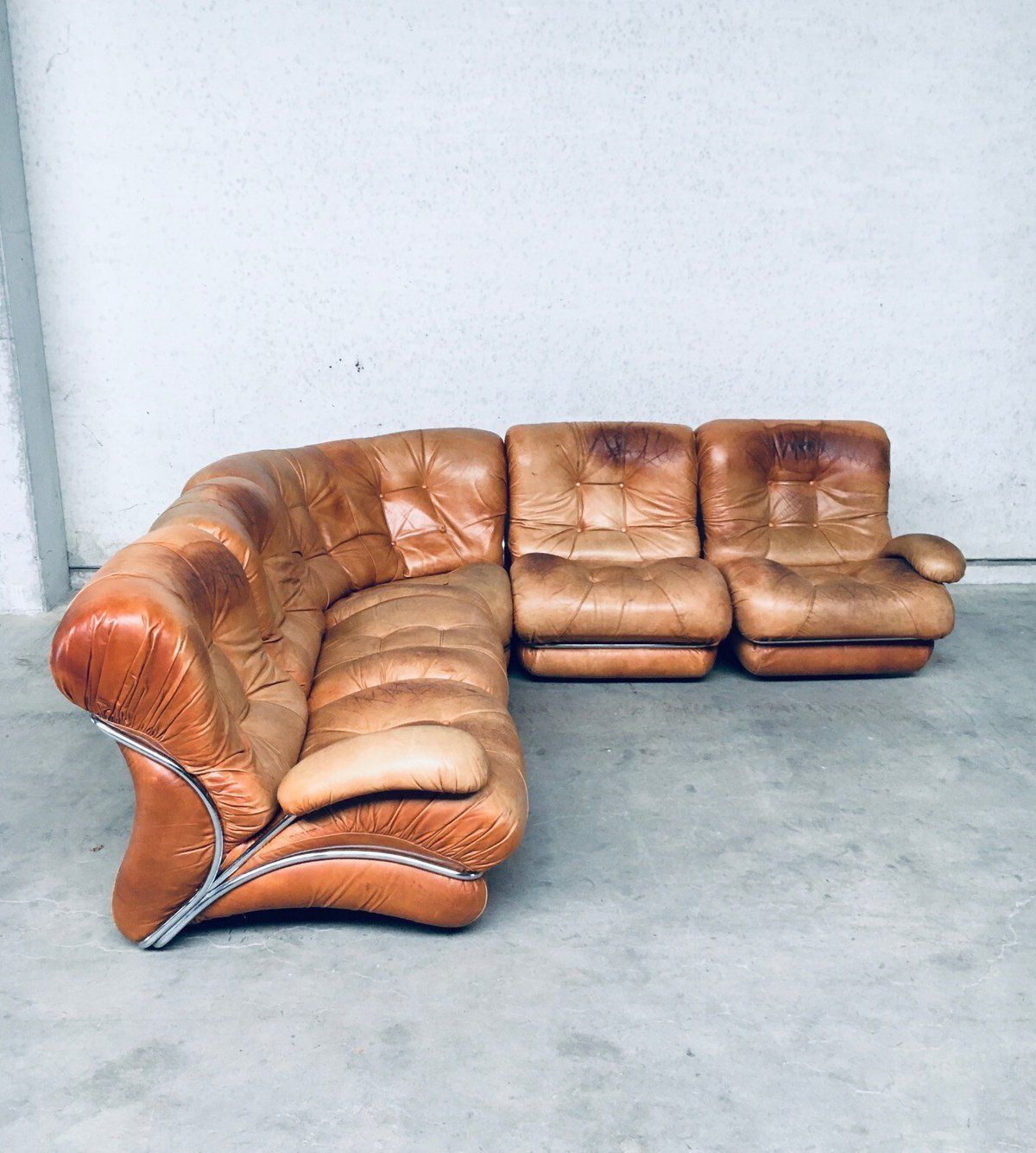 Mid Century Modern Italiaans Design Leren Hoekbank Van Ipe, Italië, Jaren 1970 photo buy