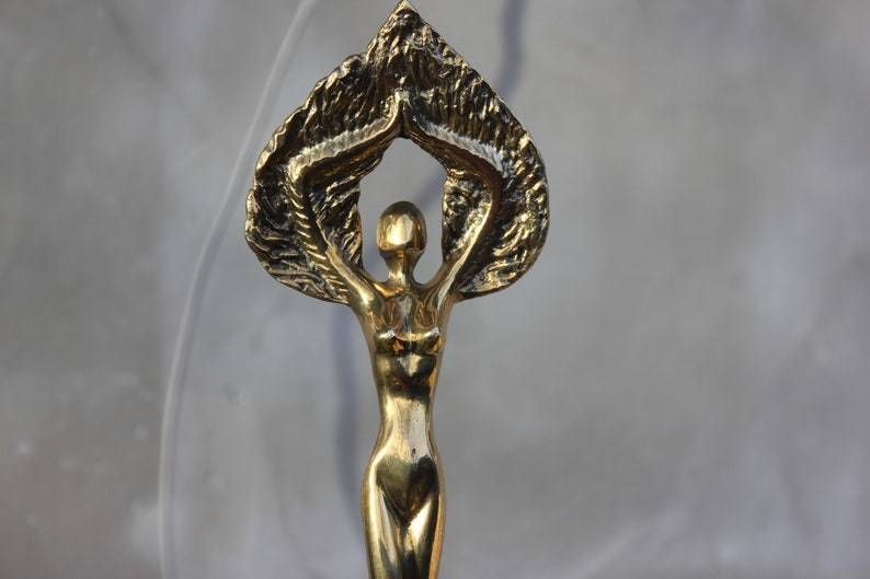 Original Bronze Goddess Nike Stylized Statue Wings Figurine Wedding Couple Gift 50s Anniversary Gift 40s Birthday Gift photo vintage