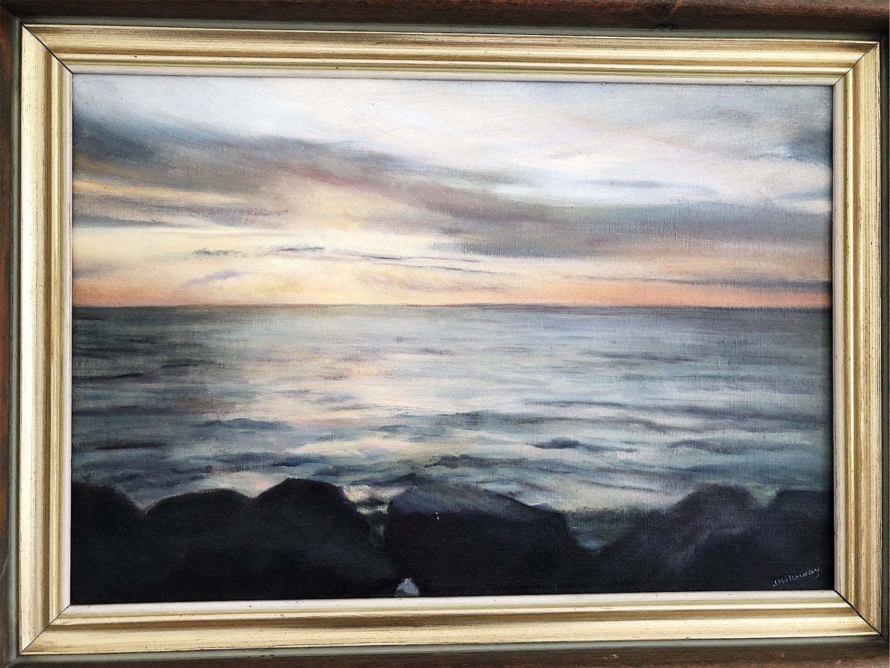 Oil On Canvas, Canadian Lake Scene, J Holloway/August 1988 photo furniture