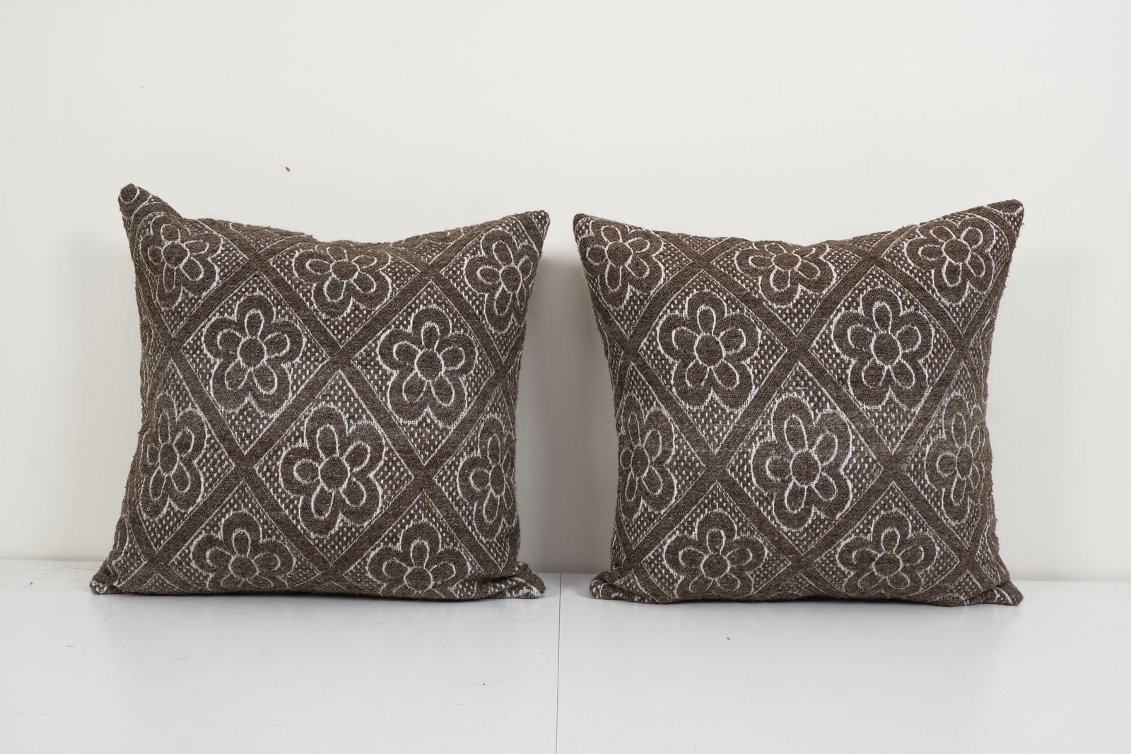 Set Of Two Organic Wool Outdoor Turkish Old Kilim Pillow Covers, Pair Organic Wool Vintage  Cover Tribal Pillows Art 20" X 20"