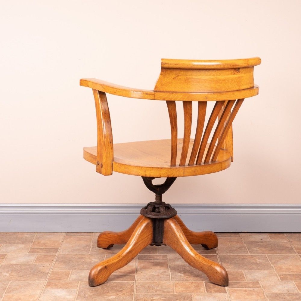 Oak Revolving Office Desk Chair With Wooden Seat photo for sale