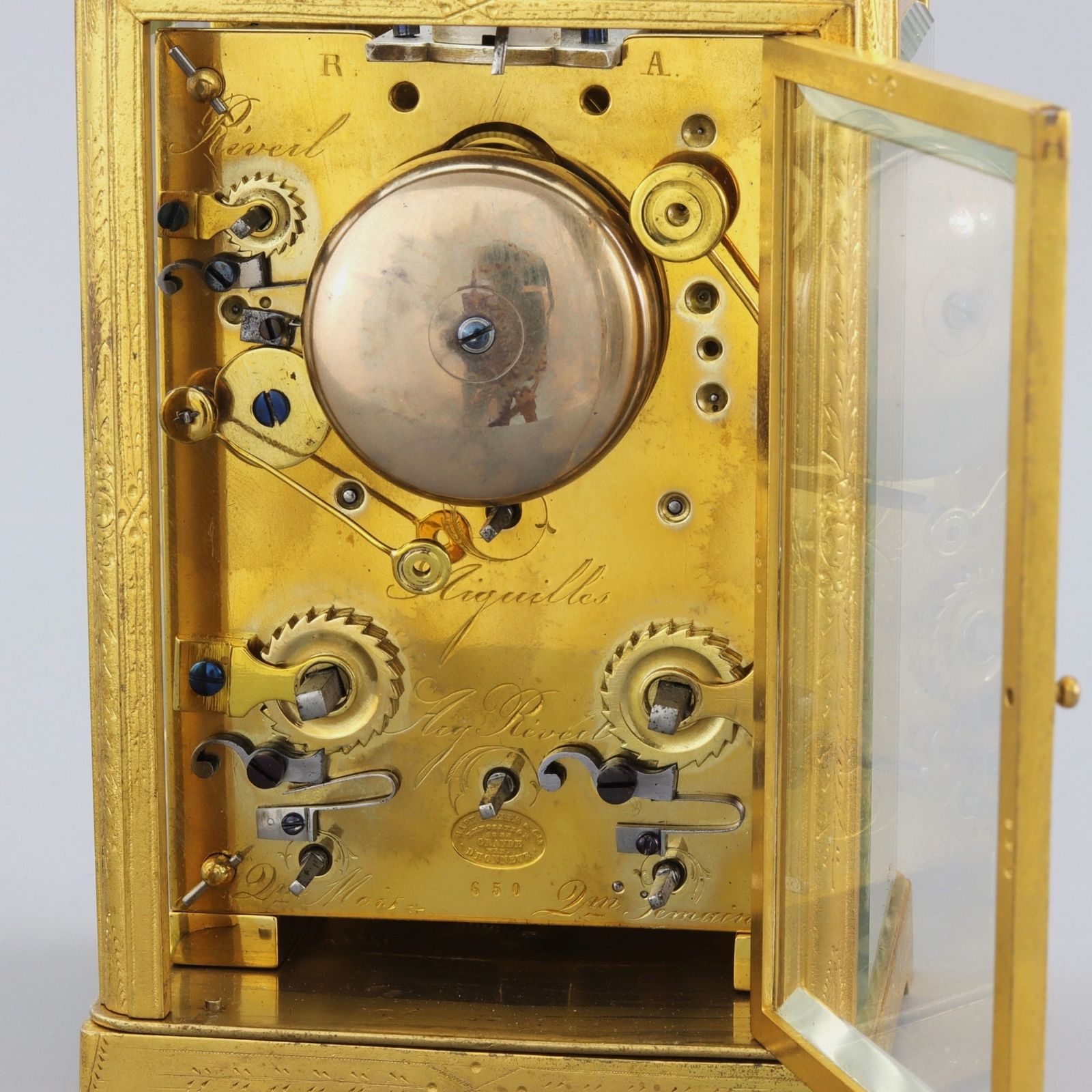 Engraved Gilt Centre Seconds Calendar Alarm Carriage Clock By Japy Freres C1860 photo buy