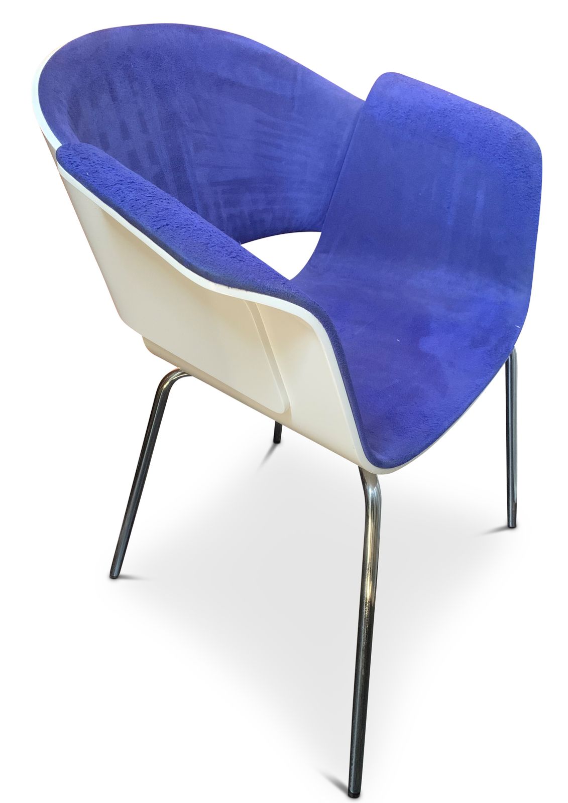 Mid Century Design Rondo Laminated & Purple Upholstered Chrome Armchair Designed By Johannes Scherr, Kai Stania, Christian Horner For Bene Ol photo for sale