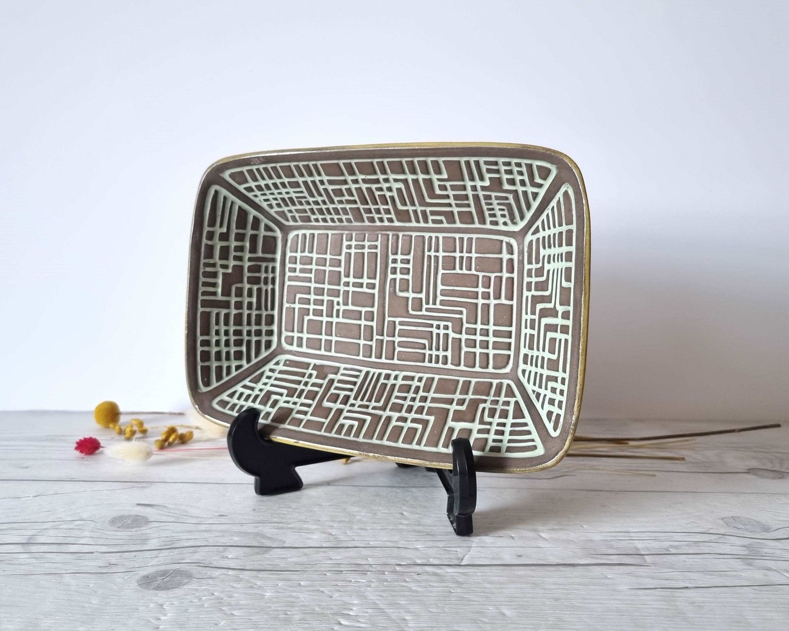 Hjordis Oldfors For Upsala Ekeby, 1958 61 City Series, Modernist Bauhaus Geometric Décor Dish photo for sale