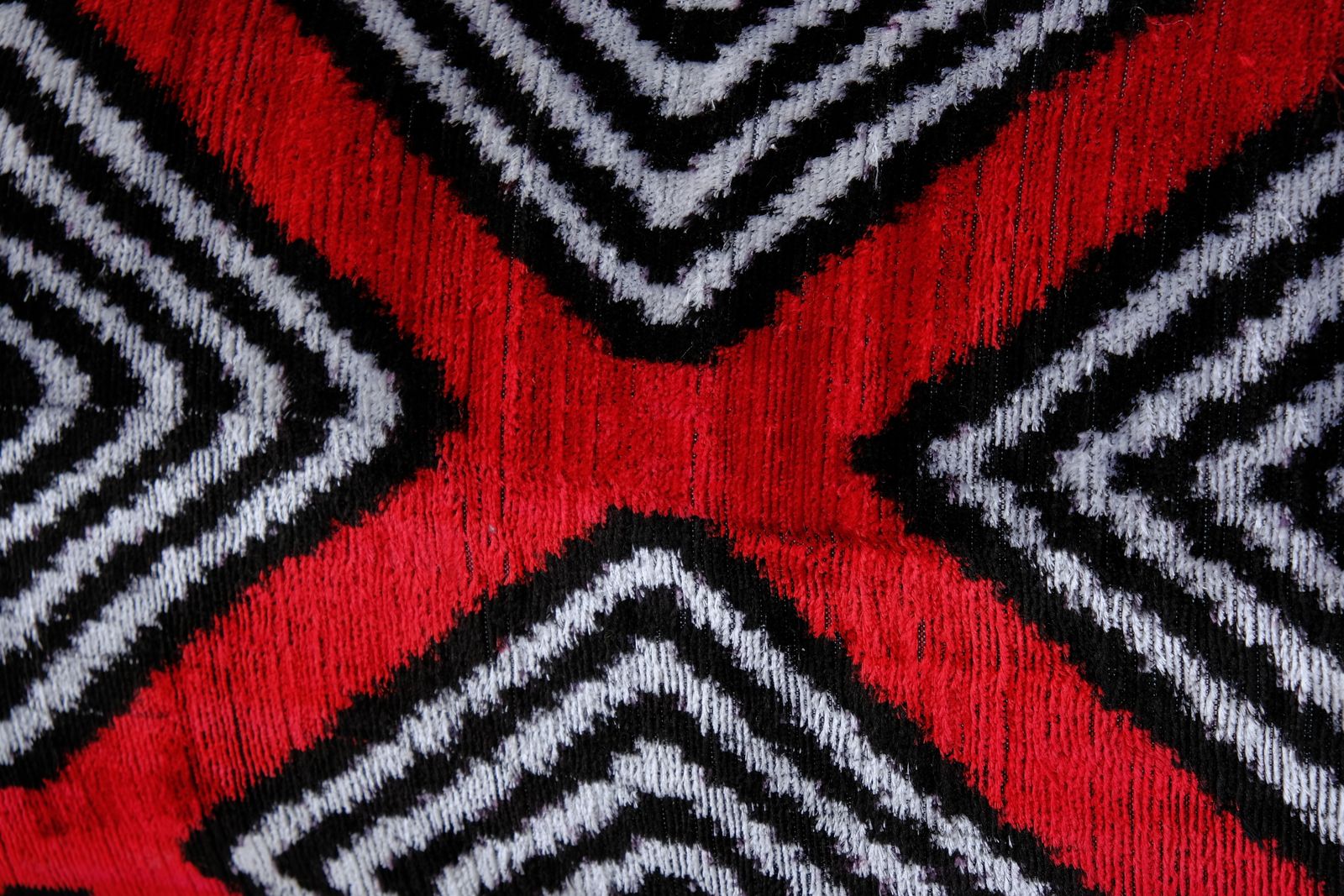 Red Silk Ikat Velvet Pillow, Extra Long Ikat  Cover With Geometrical Design, Hippie  Pillow 15" X 40" photo furniture