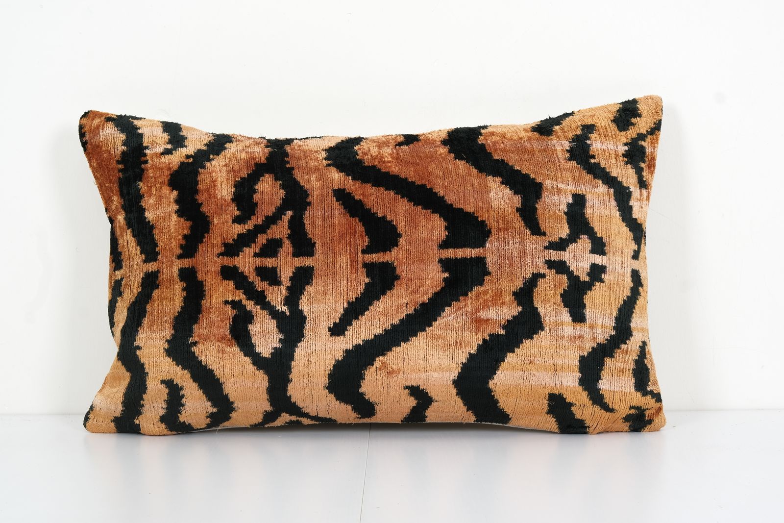 Handmade Luxury Tiger Ikat Velvet Pillow   Silk Ikat Decorative Pillow Cover   Soft Couch Cushion 16" X 22"
