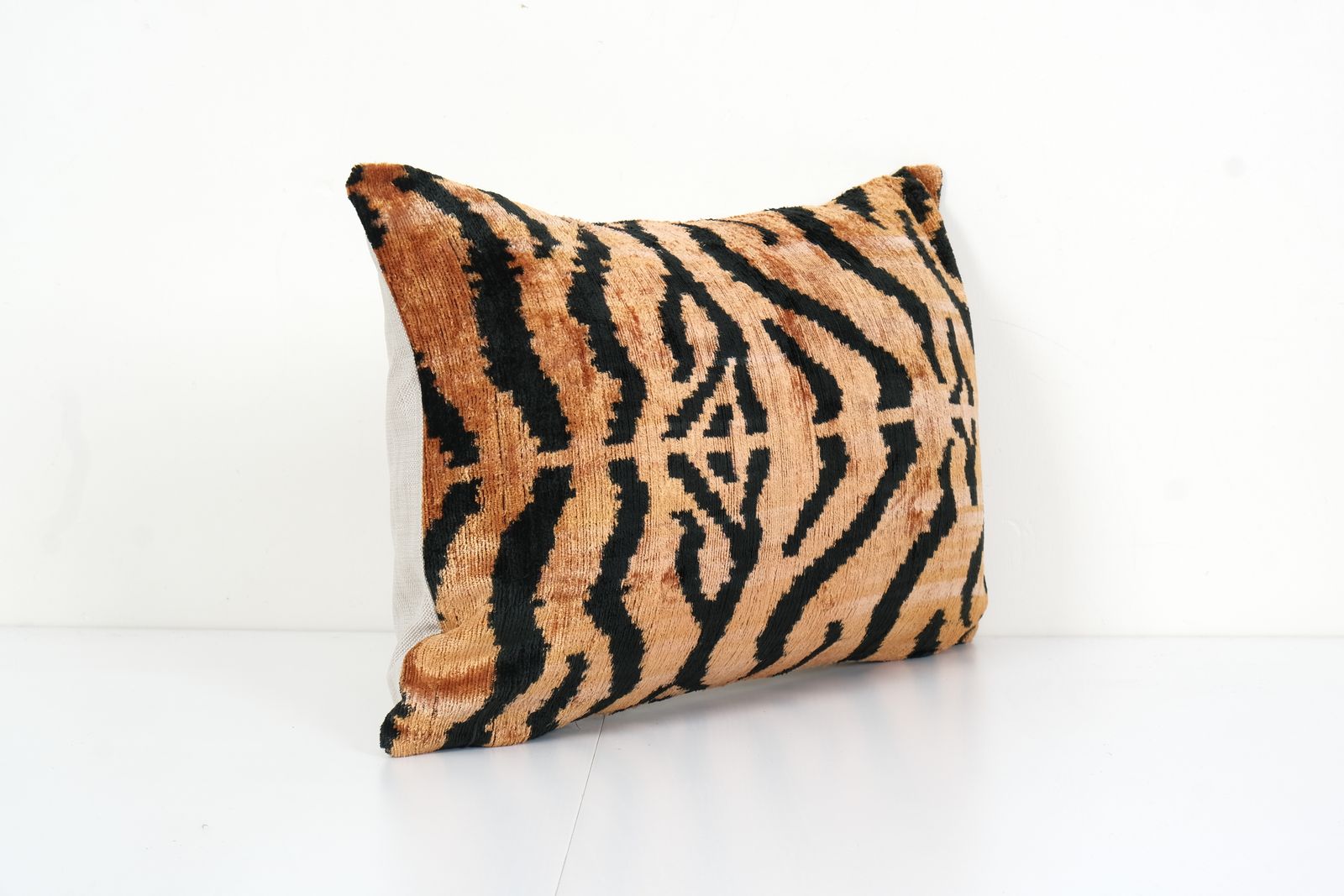 Handmade Luxury Tiger Ikat Velvet Pillow   Silk Ikat Decorative Pillow Cover   Soft Couch Cushion 16" X 22" photo furniture