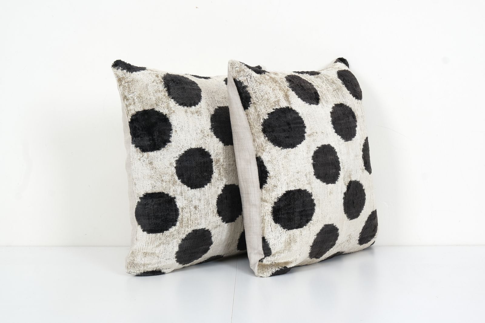 Ikat Black Polka Dot Pillow Pillow Cover   Pair Silk Ethnic Velvet Pillow Cover   Set Of Two Ethnic Decorative Pillow 16" X 16" photo furniture