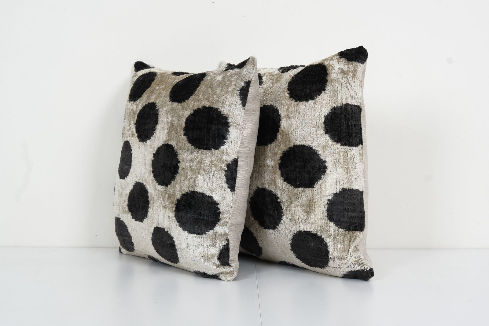 Ikat Black Polka Dot Pillow Pillow Cover   Pair Silk Ethnic Velvet Pillow Cover   Set Of Two Ethnic Decorative Pillow 16" X 16" photo Textiles