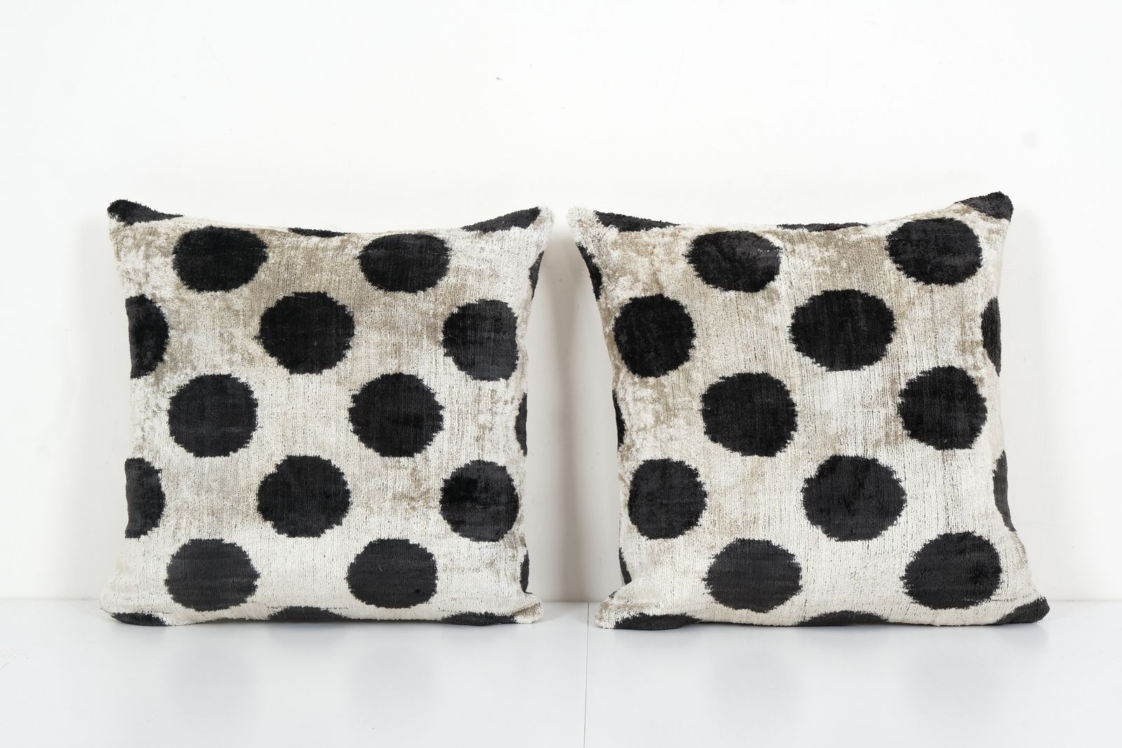 Ikat Black Polka Dot Pillow Pillow Cover   Pair Silk Ethnic Velvet Pillow Cover   Set Of Two Ethnic Decorative Pillow 16" X 16"