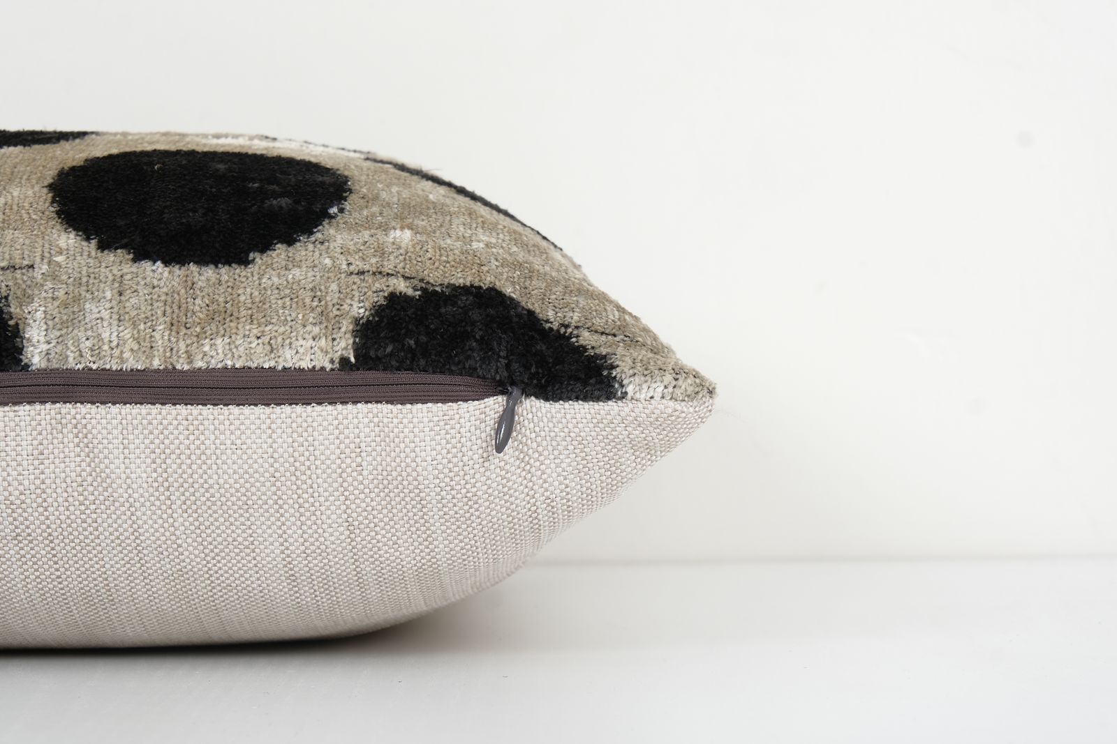 Black Silk Ikat Velvet Pillow Cover, Polka Dot Ikat Lumbar Cushion Cover, Decorative Pillowcase 16" X 16" photo Textiles