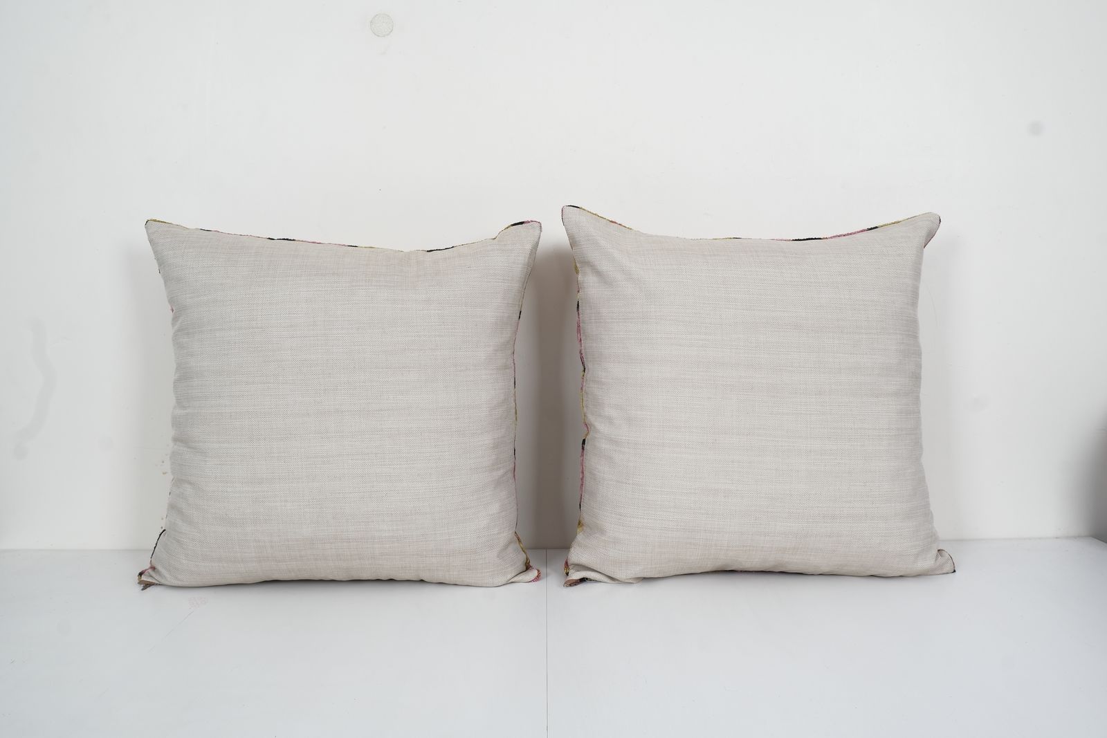 Pink Silk Ikat Pillow    Set Of Two Uzbek Ikat Velvet Cushion 22" X 22" photo 130.0