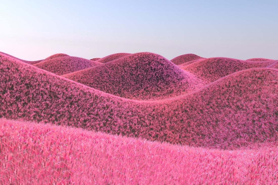 "Surreal Render Landscape With Furry Hills And Pink Color" By Artur Debat