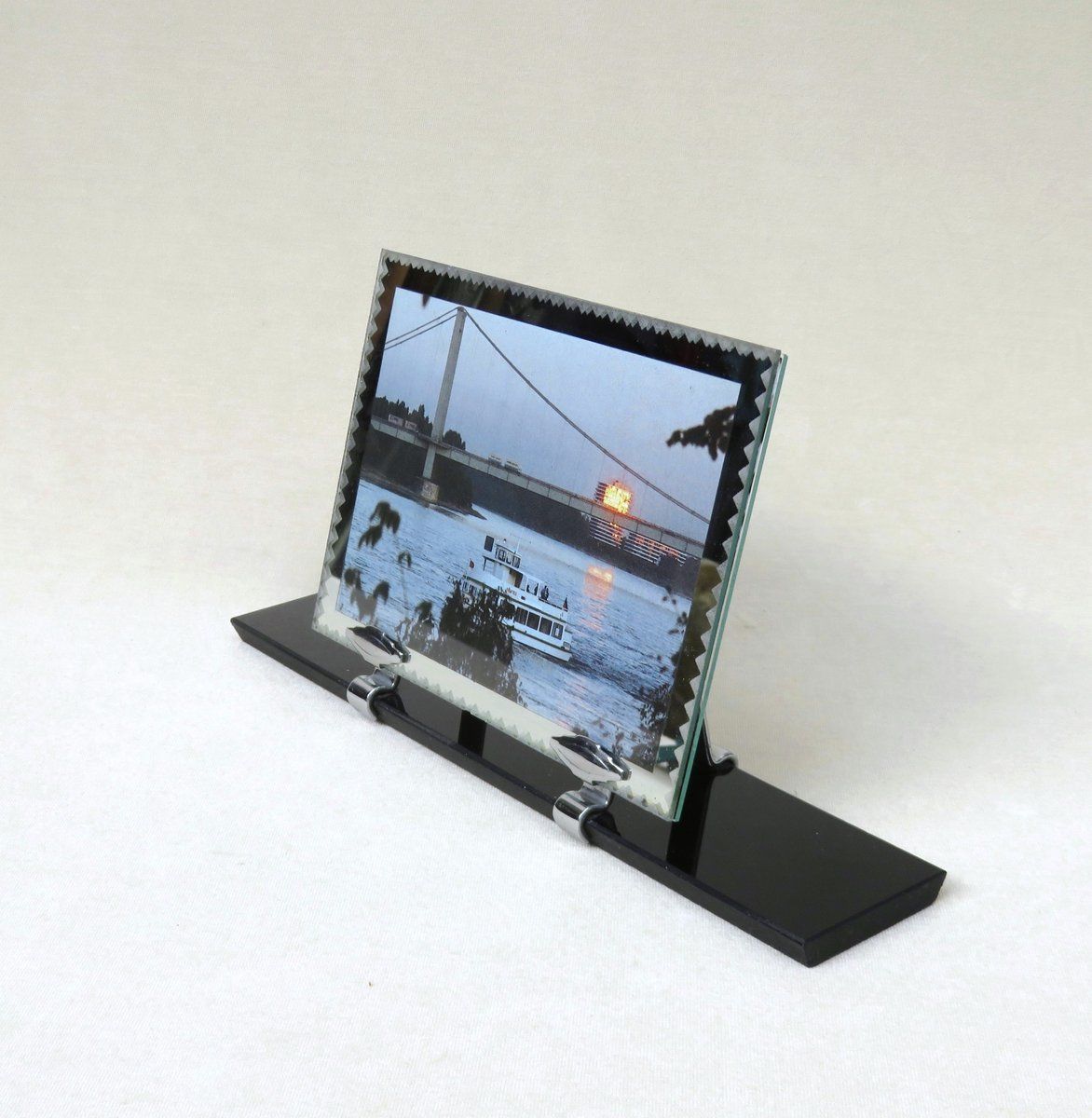 Art Deco Black Glass & Chrome French Picture Frame photo for sale