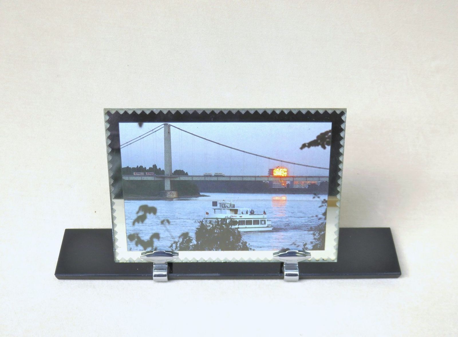 Art Deco Black Glass & Chrome French Picture Frame photo Home Decor
