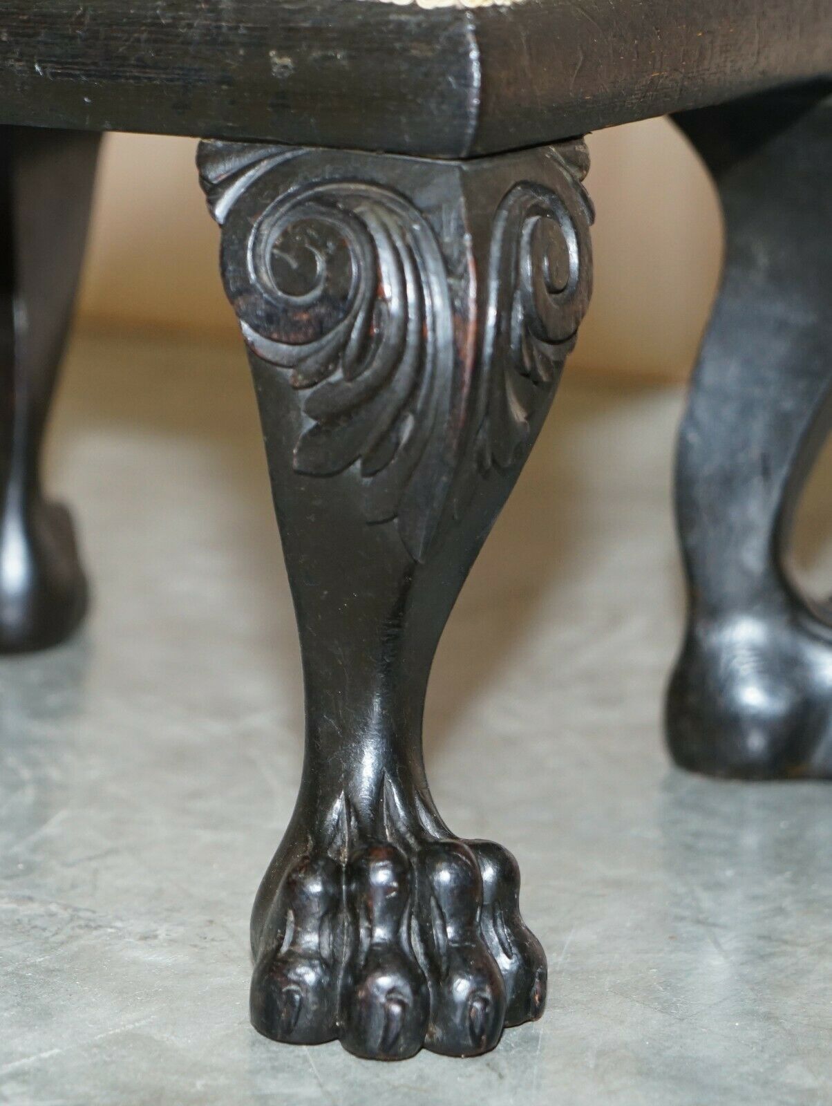 Circa 1880 1900 Antique Victorian Ebonised Lion's Hairy Paw Feet Footstool photo Furniture
