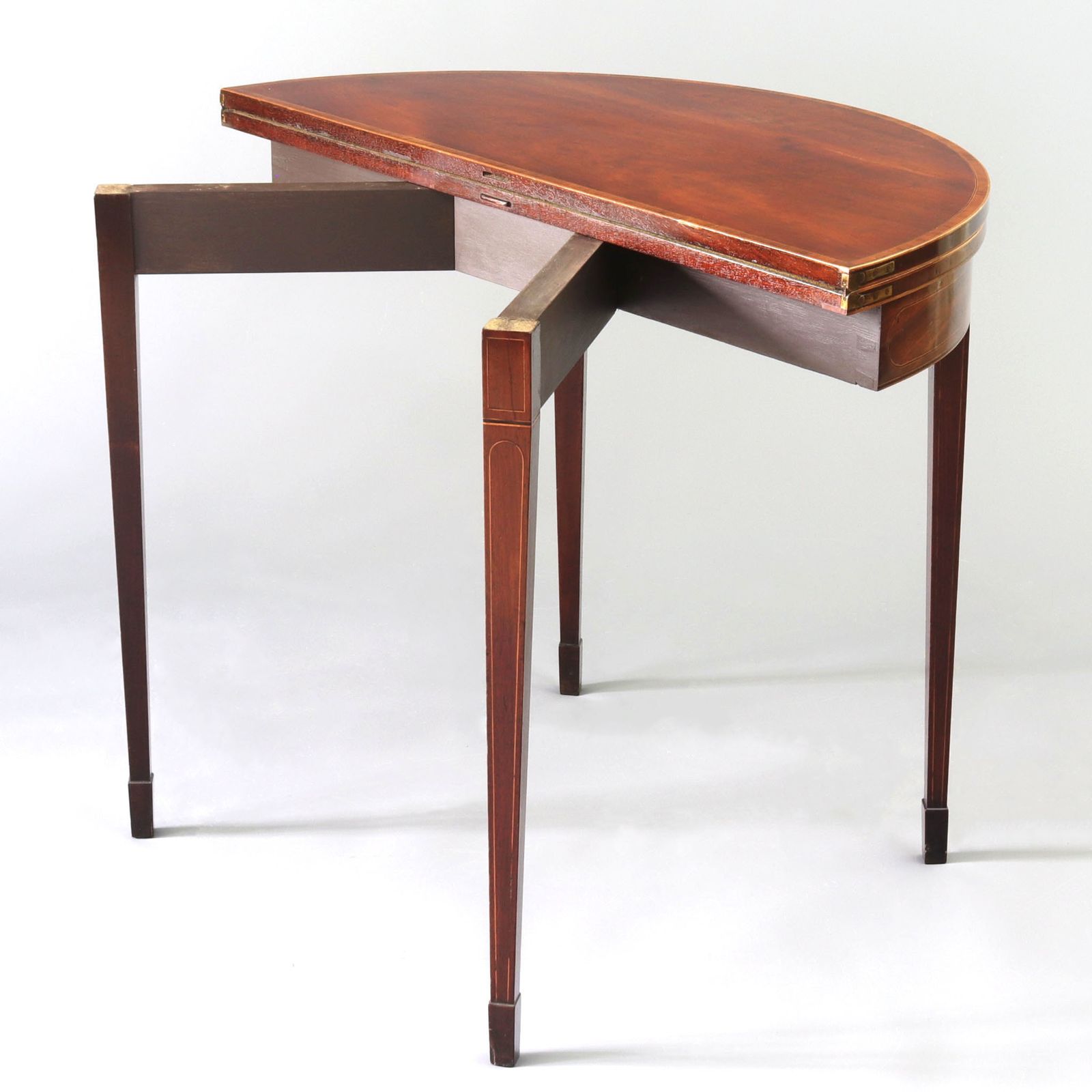 George III Mahogany Demi Lune Card Table With Boxwood Inlay C1790 photo vintage