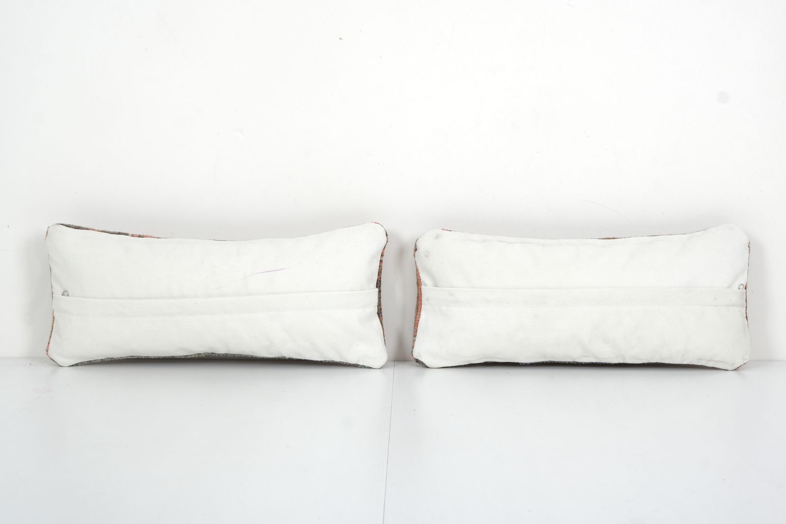 Organic Wool Muted Brown Carpet  Pillow, Set Of Two Faded Ethnic Turkish Yastik Pillow   Designer  8" X 20" photo for sale