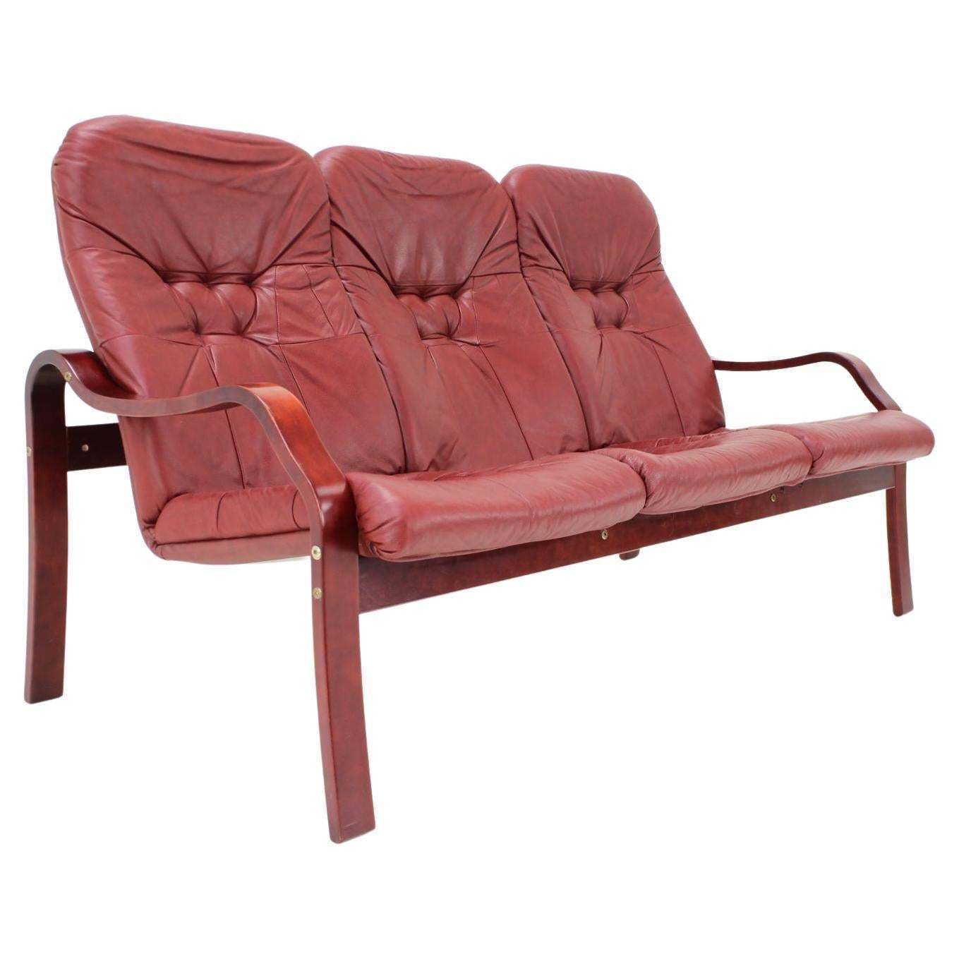 1980 Three Seater Leather Sofa, Ton Czechoslovakia
