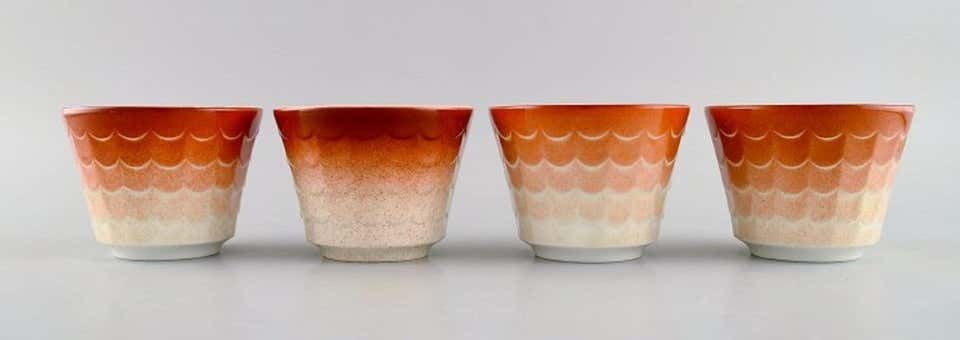 Wilhelm Kåge For Gustavsberg, Eight Art Deco Herb Pots In Glazed Porcelain photo for sale