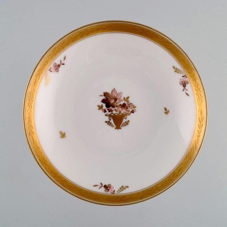Royal Copenhagen Golden Basket Compote In Porcelain With Flowers photo for sale