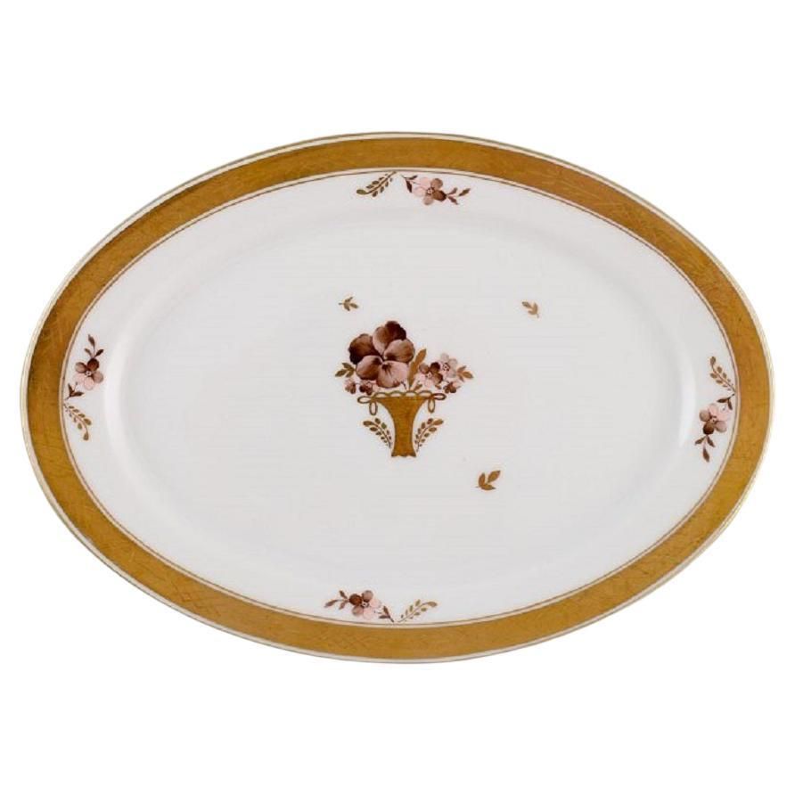 Oval Royal Copenhagen Golden Basket Serving Dish In Porcelain With Flowers