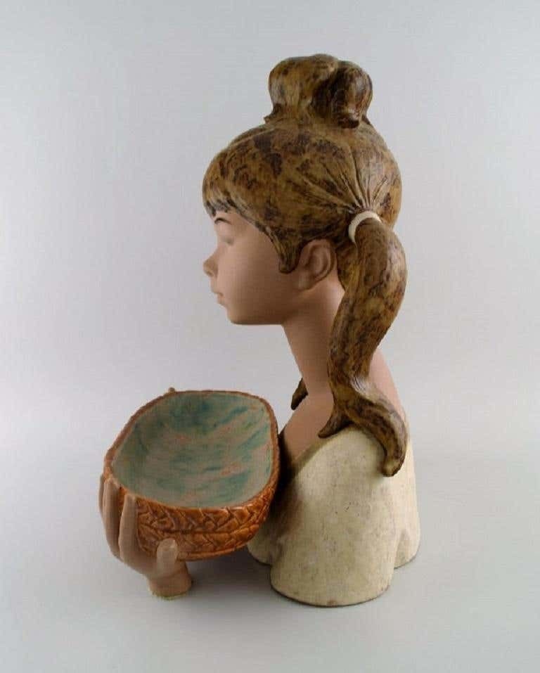 Lladro, Spain, Very Large Sculpture In Glazed Ceramics, Girl With Bowl photo Art