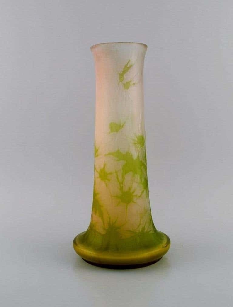 Large Emile Gallé Vase In Frosted And Green Art Glass photo for sale