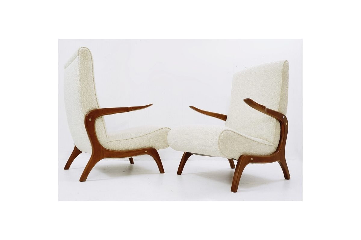 Pair Of Armchairs In White Bouclette
