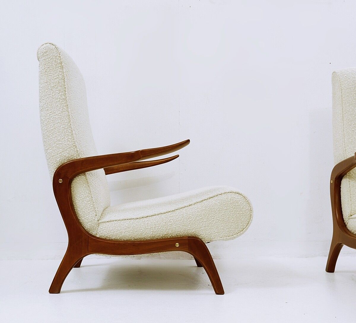 Pair Of Armchairs In White Bouclette photo for sale
