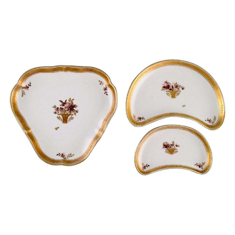 Three Royal Copenhagen Golden Basket Dishes In Porcelain With Flowers