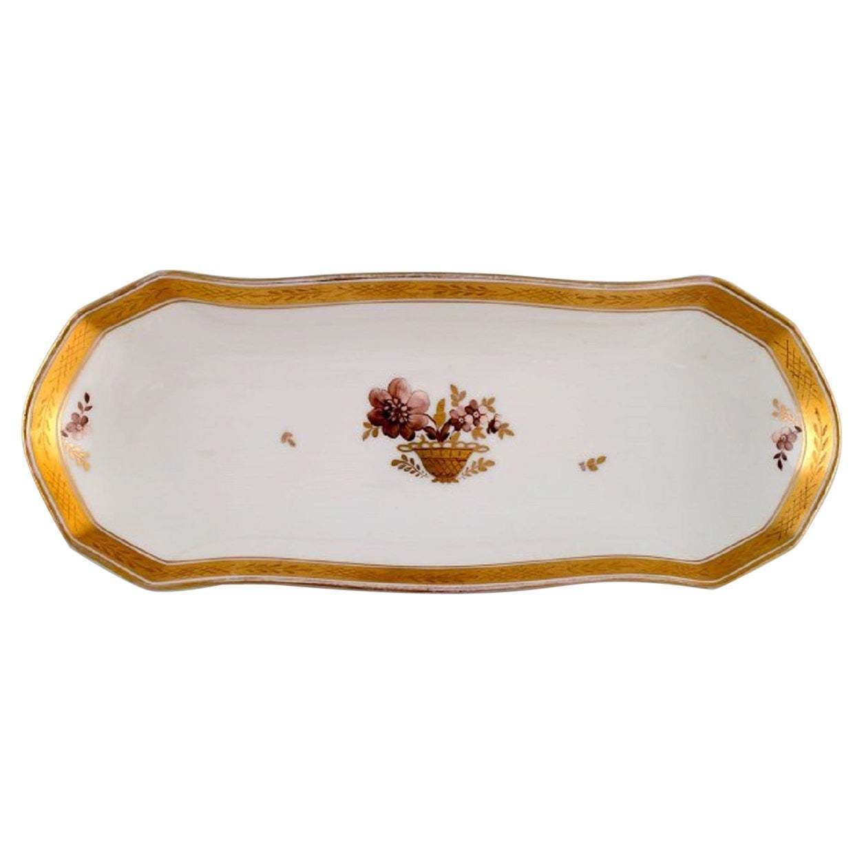Oblong Royal Copenhagen Golden Basket Serving Dish In Porcelain With Flowers