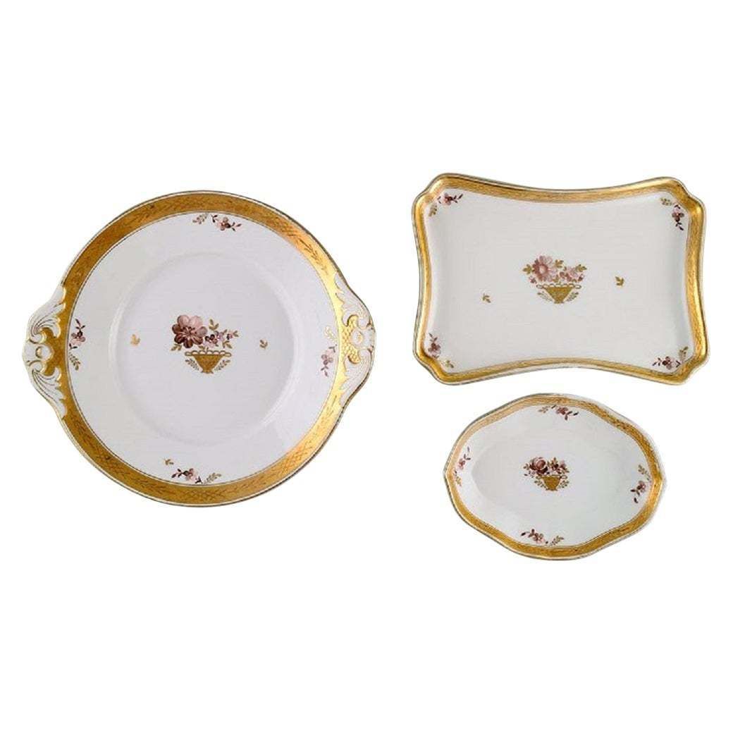 Three Royal Copenhagen Golden Basket Dishes In Porcelain With Flowers