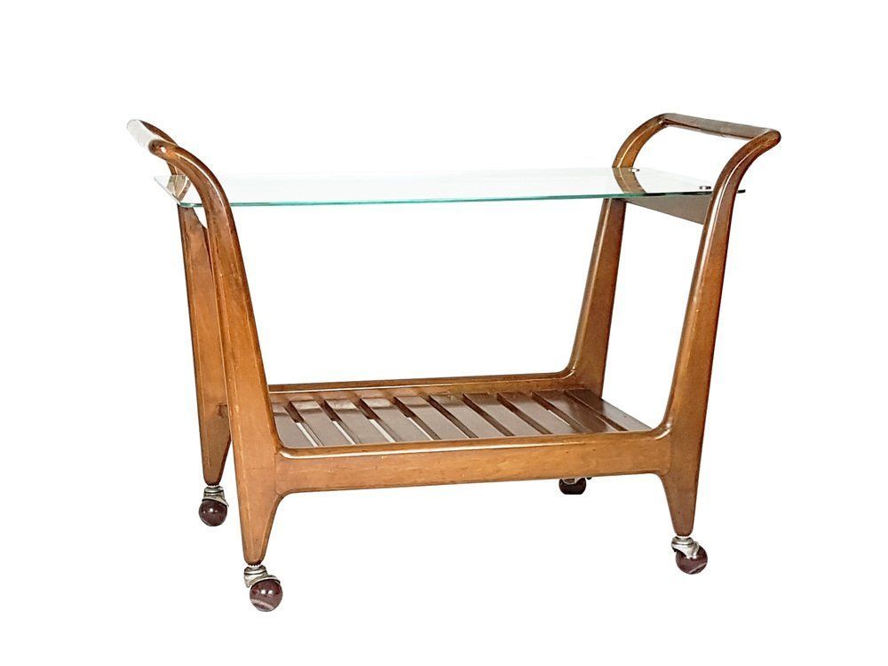 Mid Century Wood Brass And Glass Trolley 1950s photo Furniture