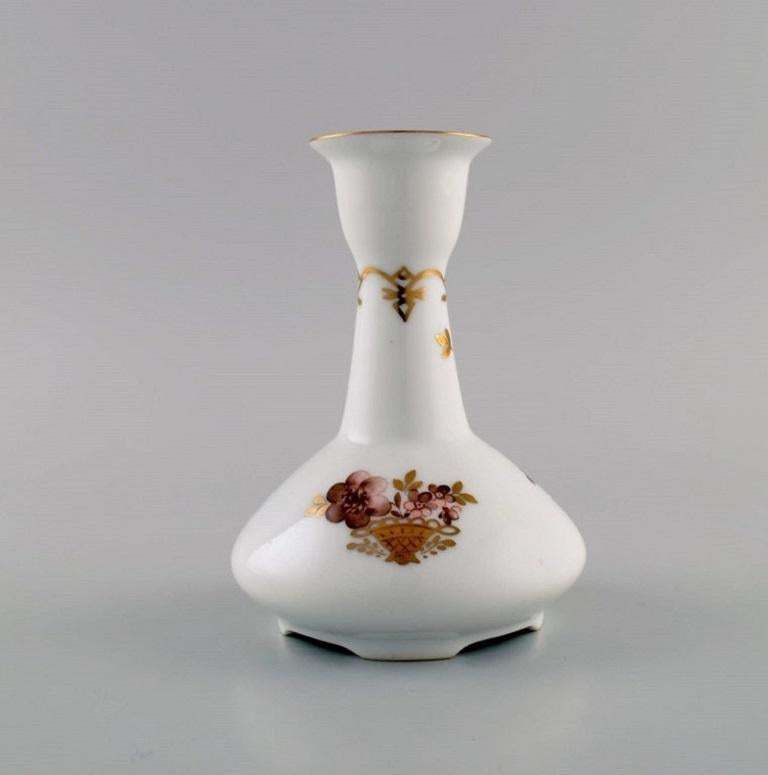 Two Royal Copenhagen Golden Basket Candlesticks In Porcelain With Flowers