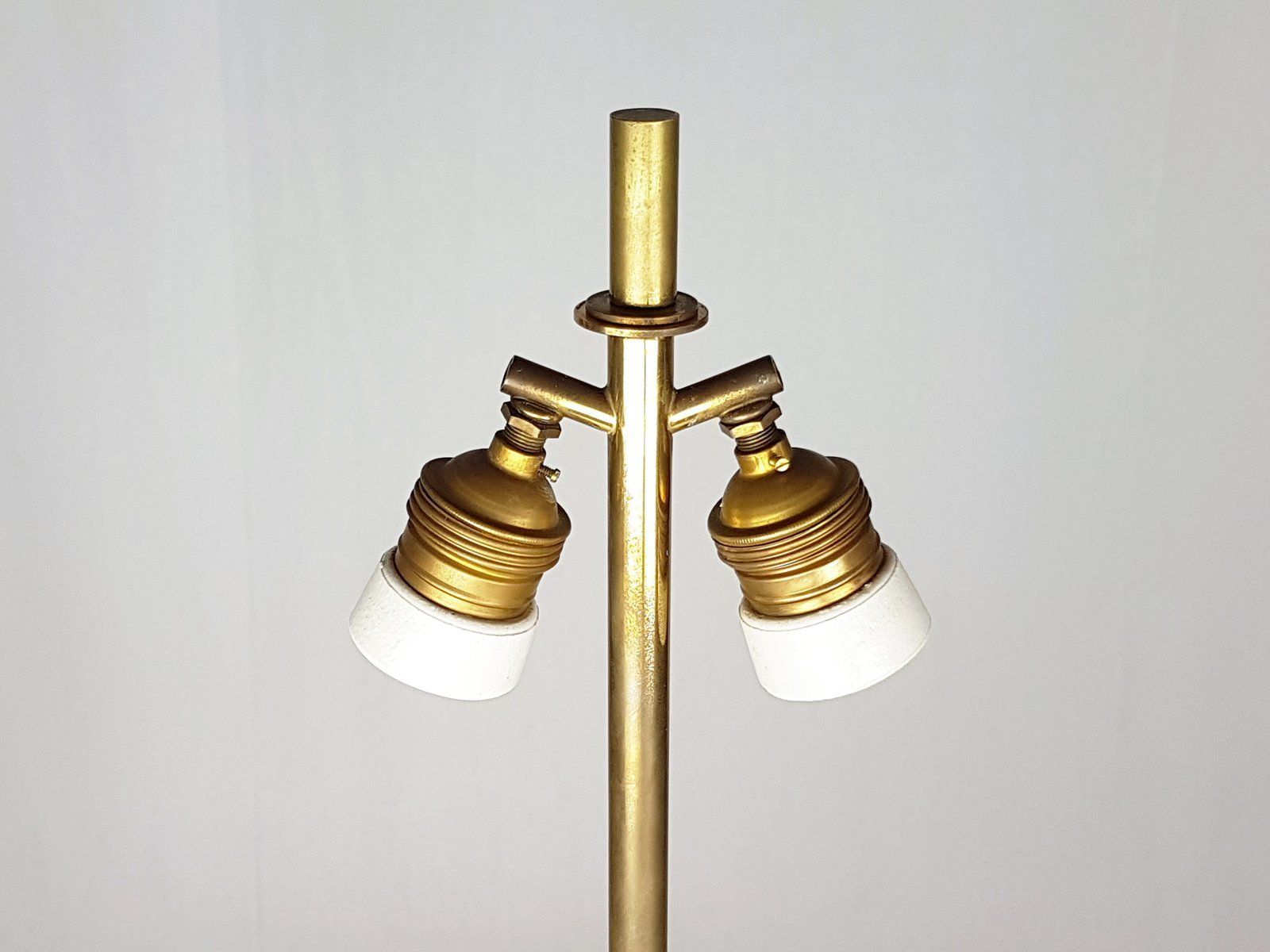 Brass & Opaline Glass 3 Light Table Lamp By Bruno Gatta For Stilnovo photo vinterior