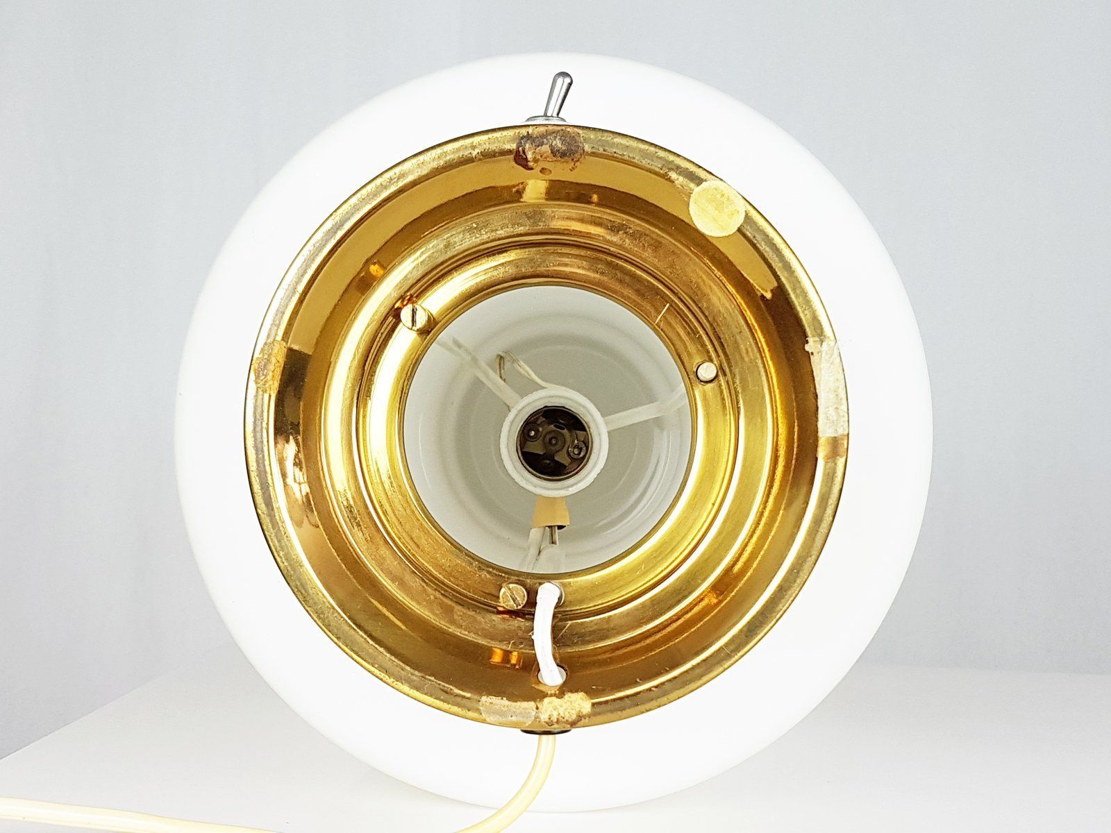 photo furniture Brass & Opaline Glass 3 Light Table Lamp By Bruno Gatta For Stilnovo