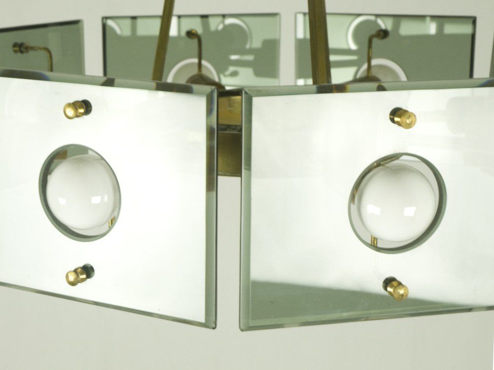photo for sale Brass & Smoked Glass 8 Light By Gino Paroldo For Dino Dei, 1960s