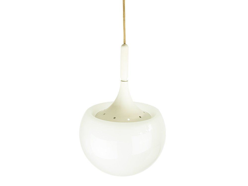 Mushroom Shaped White Metal And Sandblasted Glass Pendant Lamp By Martinelli Luce, 1960s photo vintage