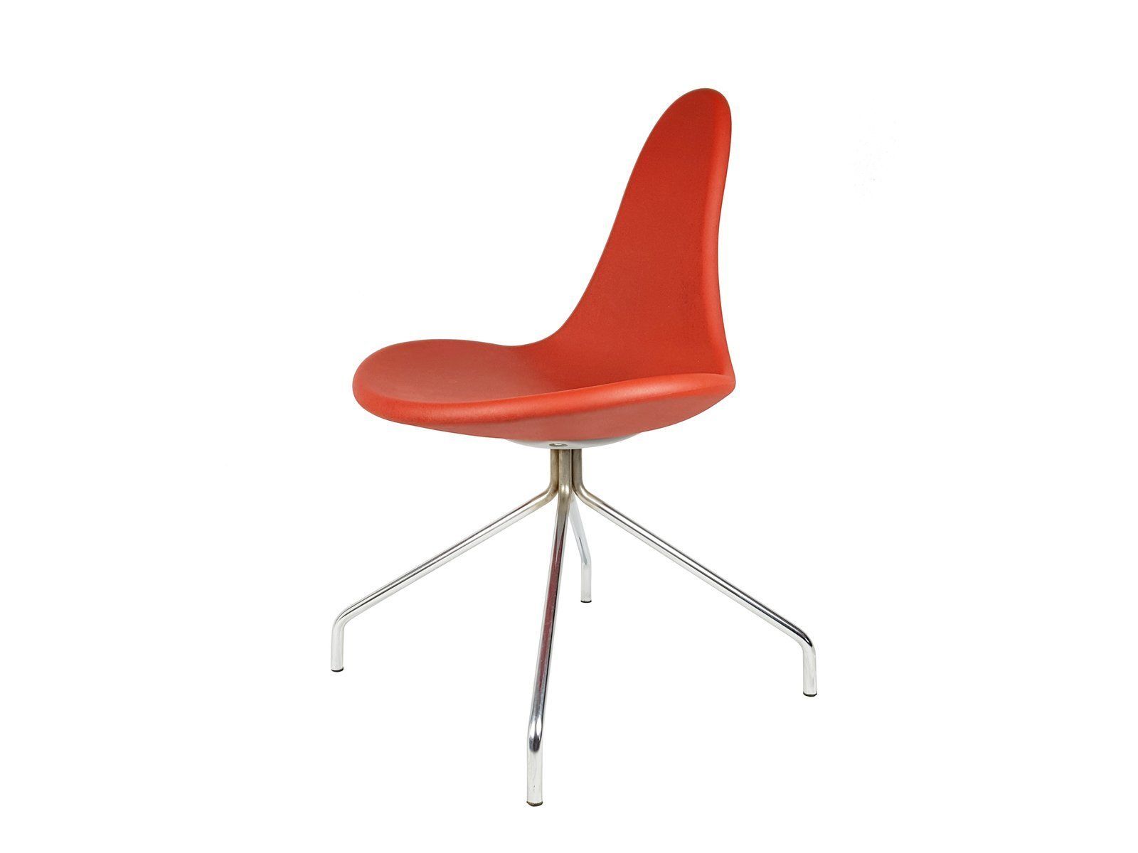 Italian Chrome Plated Metal Base And Red Polyurethane Seating Chairs 1990s Set Of 5 photo Furniture