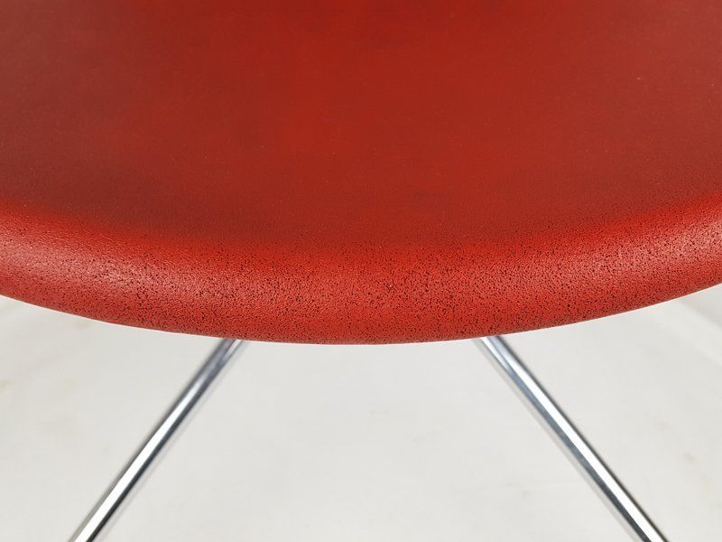 Furniture Italian Chrome Plated Metal Base And Red Polyurethane Seating Chairs 1990s Set Of 5 photo