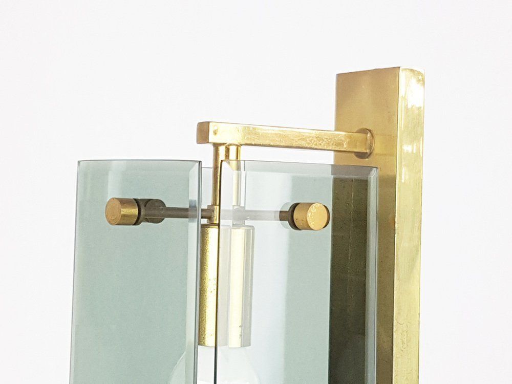 Lighting Mid Century Italian Brass And Smoked Glass Sconces From Cristal Art, Set Of 3 photo