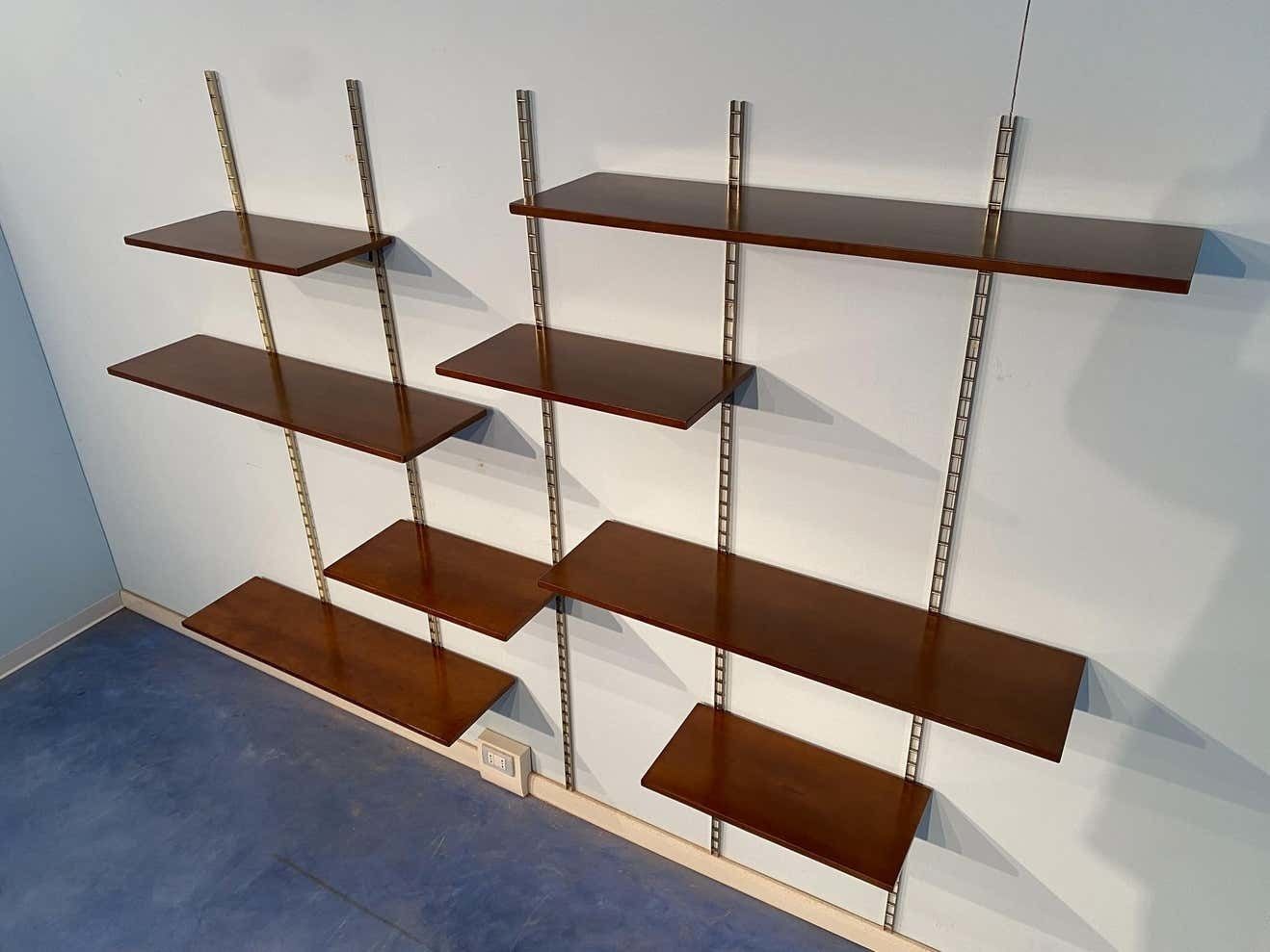 Italian Mid Century Suspended Wall Unit Boockase In Walnut And Gilded Metal 1960 photo Furniture