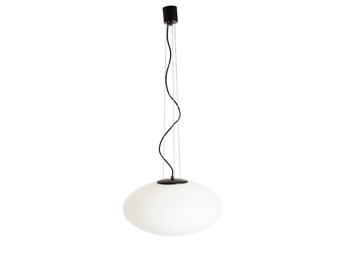 Mid Century Italian Opaline Glass, Brass, And Black Metal Pendant