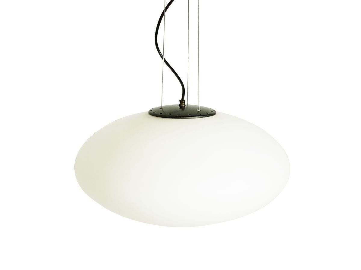 Mid Century Italian Opaline Glass, Brass, And Black Metal Pendant photo furniture