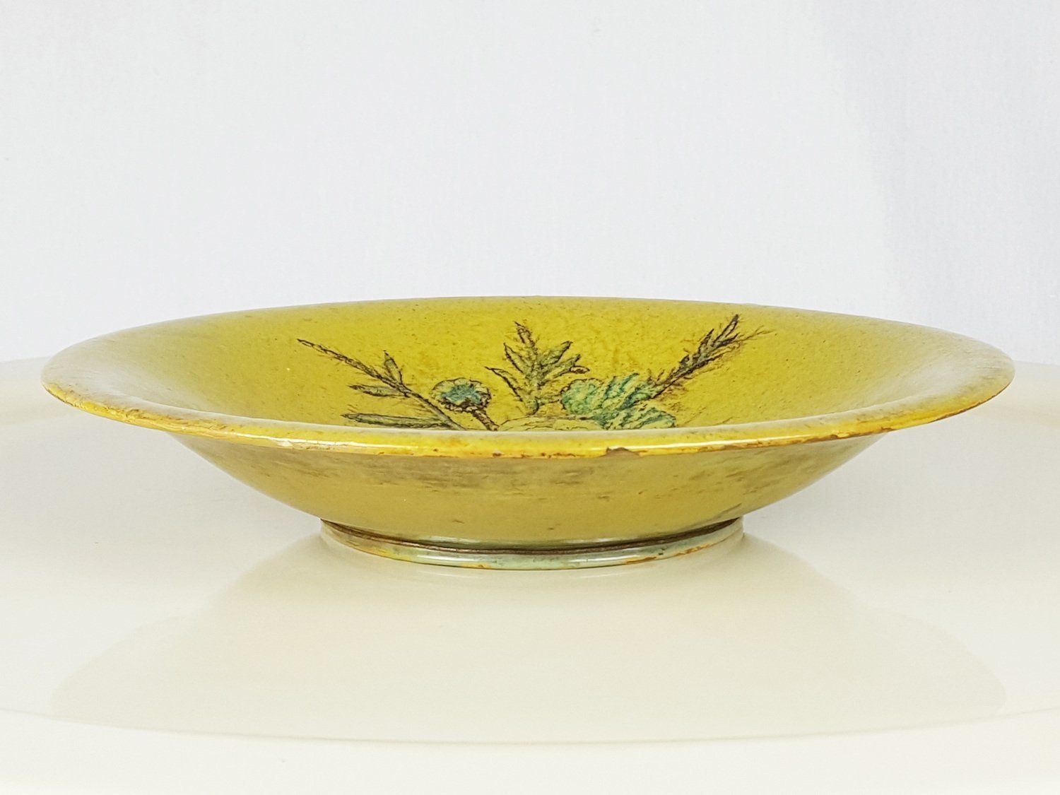Mid Century Modern Decorative Green Ceramic Plate With Still Life By Pietro Melandri