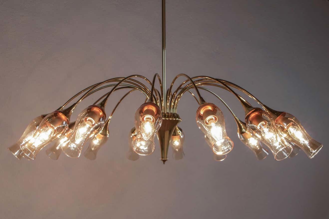 photo vinterior Italian Mid Century Modern Big Spider Murano Glass Chandelier, Gold Color, 1950s